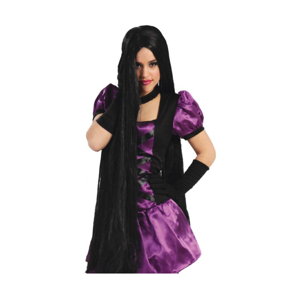 PARRUCCA EXTRA LUNGA 100 CM NERA ACCESSORI PER ABITO VESTITO TRAVESTIMENTO HALLOWEEN - 4321