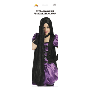PARRUCCA EXTRA LUNGA 100 CM NERA ACCESSORI PER ABITO VESTITO TRAVESTIMENTO HALLOWEEN - 4321