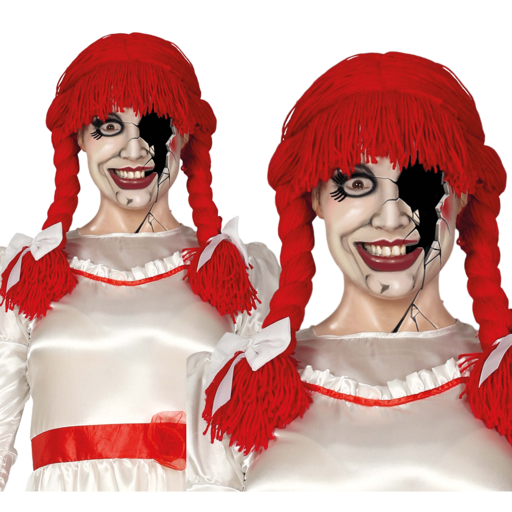 PARRUCCA CON TRECCE ROSSA DI LANA ACCESSORI PER ABITO VESTITO TRAVESTIMENTO HALLOWEEN - 4398