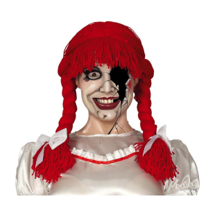 PARRUCCA CON TRECCE ROSSA DI LANA ACCESSORI PER ABITO VESTITO TRAVESTIMENTO HALLOWEEN - 4398