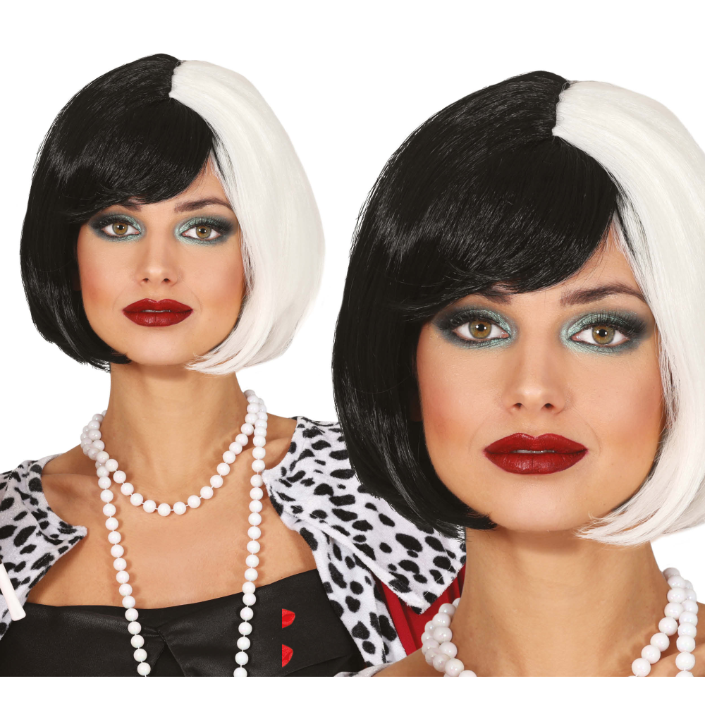 PARRUCCA CASCHETTO BIANCA E NERA ACCESSORI PER ABITO VESTITO TRAVESTIMENTO HALLOWEEN - 48053