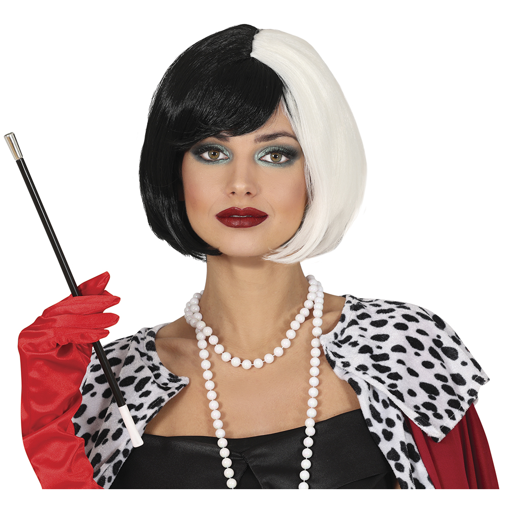 PARRUCCA CASCHETTO BIANCA E NERA ACCESSORI PER ABITO VESTITO TRAVESTIMENTO HALLOWEEN - 48053