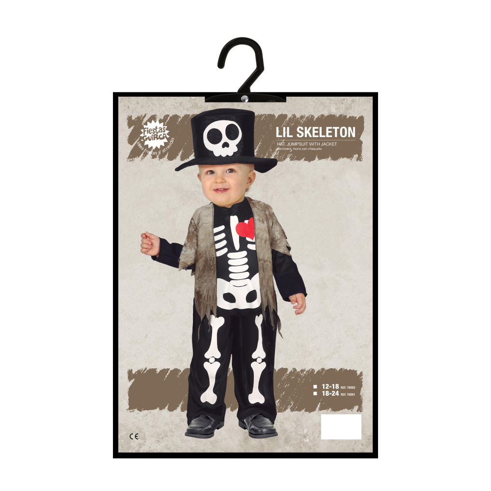 COSTUME VESTITO LIL SKELETON TRAVESTIMENTO SCHELETRO PER BAMBINI HALLOWEEN CARNEVALE COSPLAY