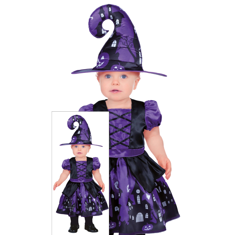 COSTUME VESTITO PURPLE WITCH TRAVESTIMENTO STREGA PER BAMBINI HALLOWEEN CARNEVALE COSPLAY