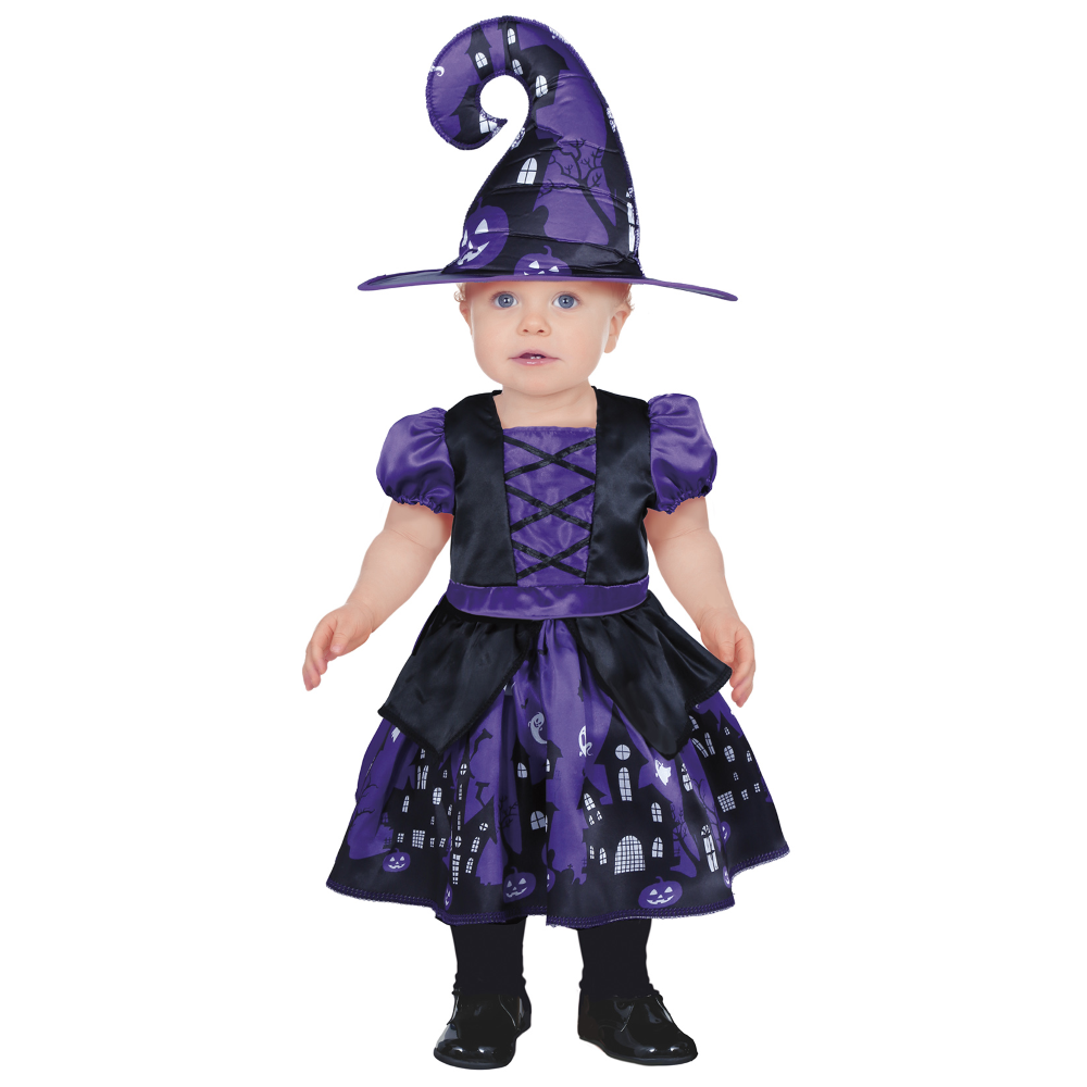 COSTUME VESTITO PURPLE WITCH TRAVESTIMENTO STREGA PER BAMBINI HALLOWEEN CARNEVALE COSPLAY