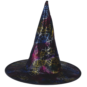 CAPPELLO STREGA CON STAMPA MULTICOLORE RAGNATELE ACCESSORI BAMBINI CARNEVALE HALLOWEEN - 13056