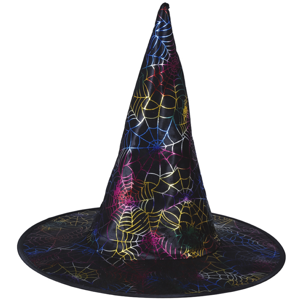 CAPPELLO STREGA CON STAMPA MULTICOLORE RAGNATELE ACCESSORI BAMBINI CARNEVALE HALLOWEEN - 13056