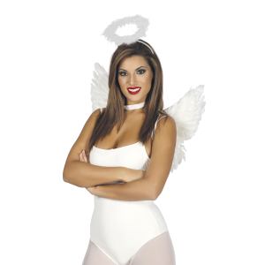 CERCHIETTO CON AUREOLA IN MARABOU BIANCO ACCESSORI PER ABITO VESTITO TRAVESTIMENTO CARNEVALE HALLOWEEN - 16147
