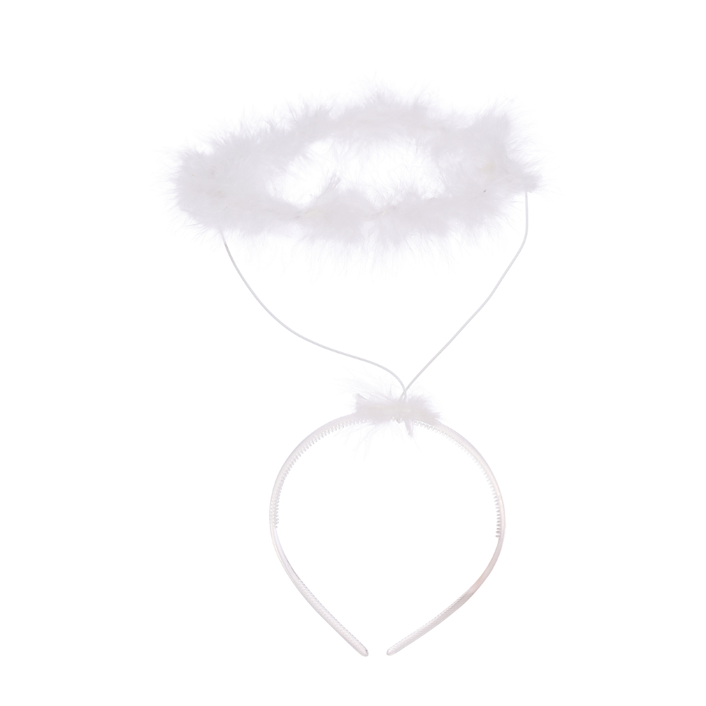 CERCHIETTO CON AUREOLA IN MARABOU BIANCO ACCESSORI PER ABITO VESTITO TRAVESTIMENTO CARNEVALE HALLOWEEN - 16147