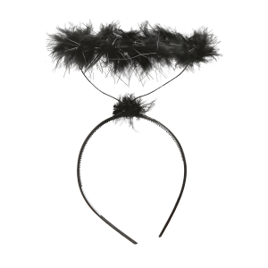 CERCHIETTO CON AUREOLA IN MARABOU NERO ACCESSORI PER ABITO VESTITO TRAVESTIMENTO CARNEVALE HALLOWEEN - 16148