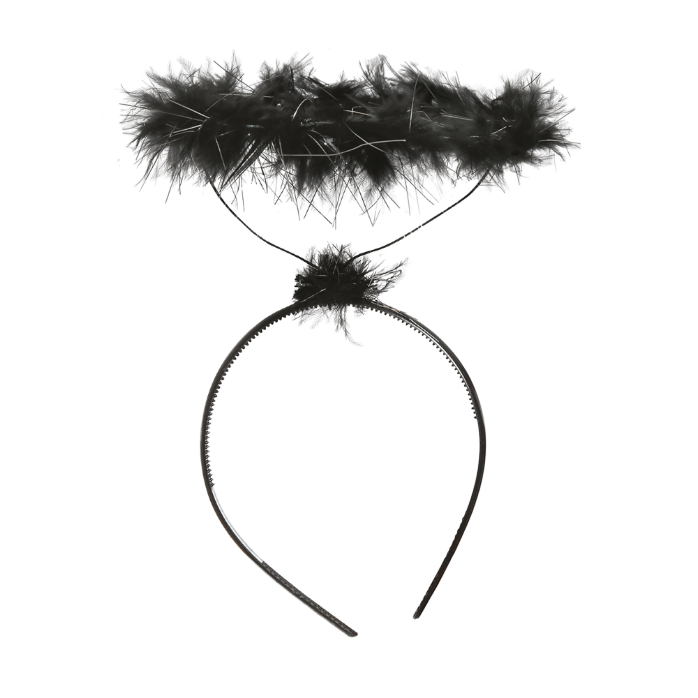 CERCHIETTO CON AUREOLA IN MARABOU NERO ACCESSORI PER ABITO VESTITO TRAVESTIMENTO CARNEVALE HALLOWEEN - 16148