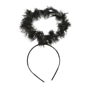 CERCHIETTO CON AUREOLA IN MARABOU NERO ACCESSORI PER ABITO VESTITO TRAVESTIMENTO CARNEVALE HALLOWEEN - 16148