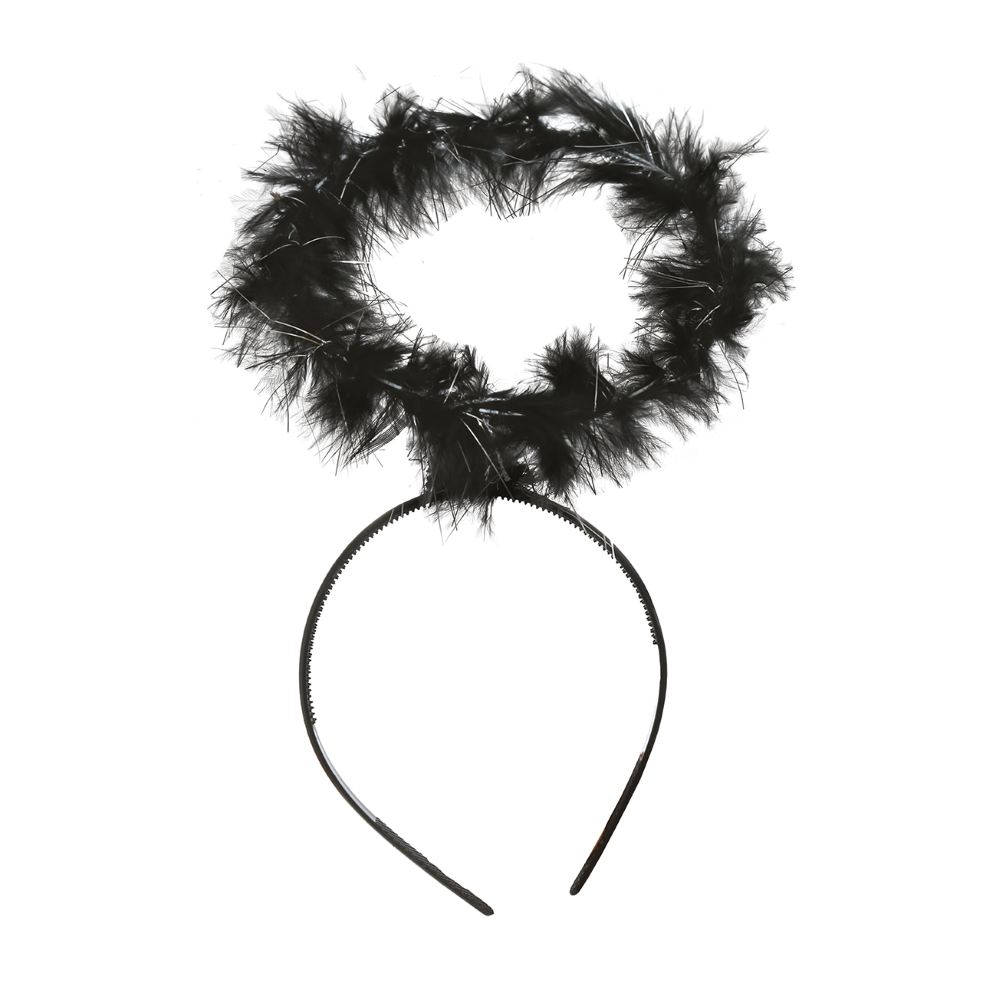 CERCHIETTO CON AUREOLA IN MARABOU NERO ACCESSORI PER ABITO VESTITO TRAVESTIMENTO CARNEVALE HALLOWEEN - 16148
