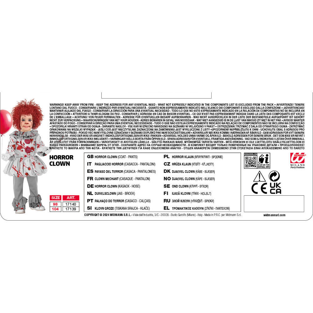 COSTUME PAGLIACCIO HORROR VINTAGE TRAVESTIMENTO HALLOWEEN DA BAMBINO COSPLAY IT - 1713