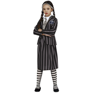 COSTUME VESTITO STUDENTESSA GOTICA TRAVESTIMENTO MERCOLEDÌ PER BAMBINI HALLOWEEN CARNEVALE COSPLAY