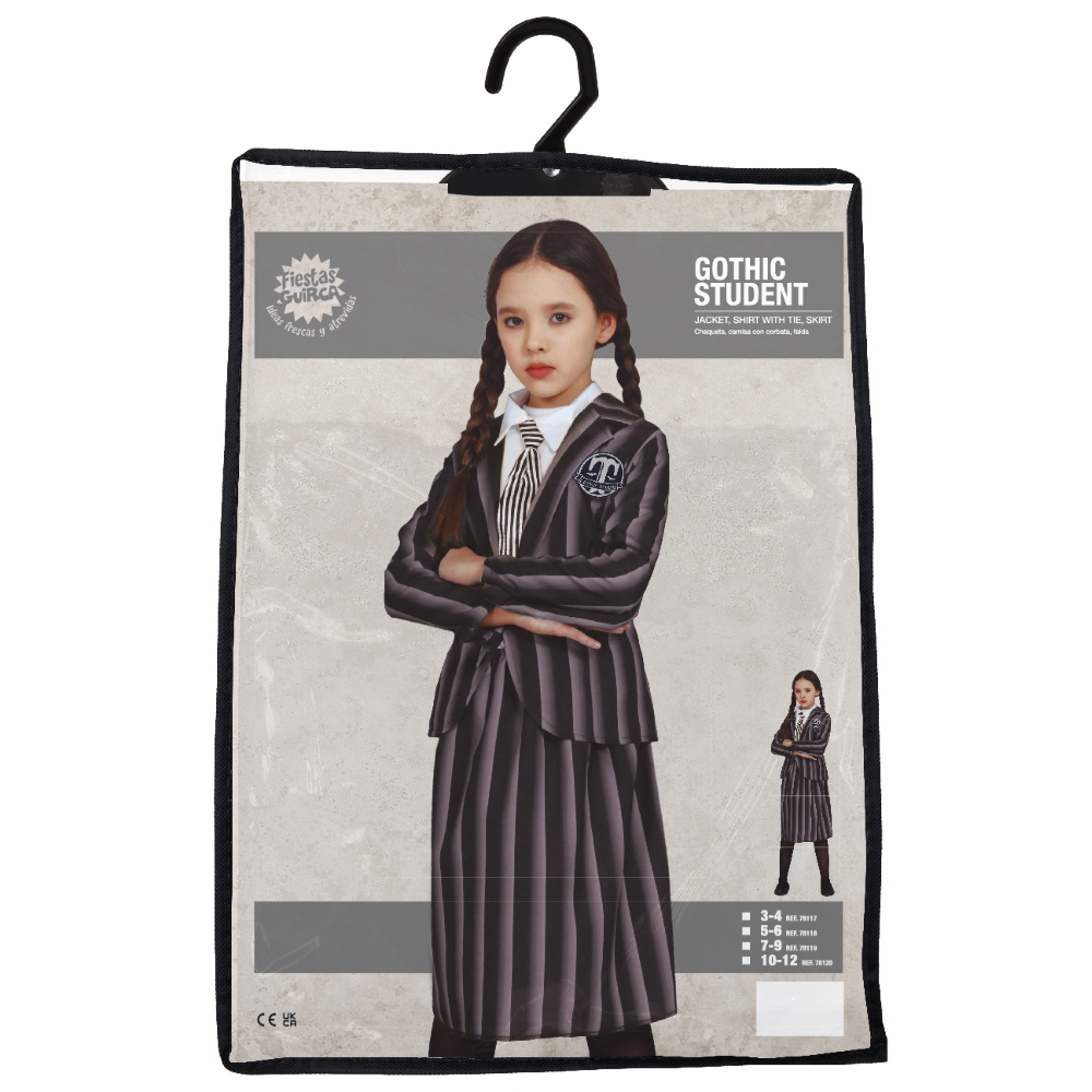 COSTUME VESTITO STUDENTESSA GOTICA TRAVESTIMENTO MERCOLEDÌ PER BAMBINI HALLOWEEN CARNEVALE COSPLAY