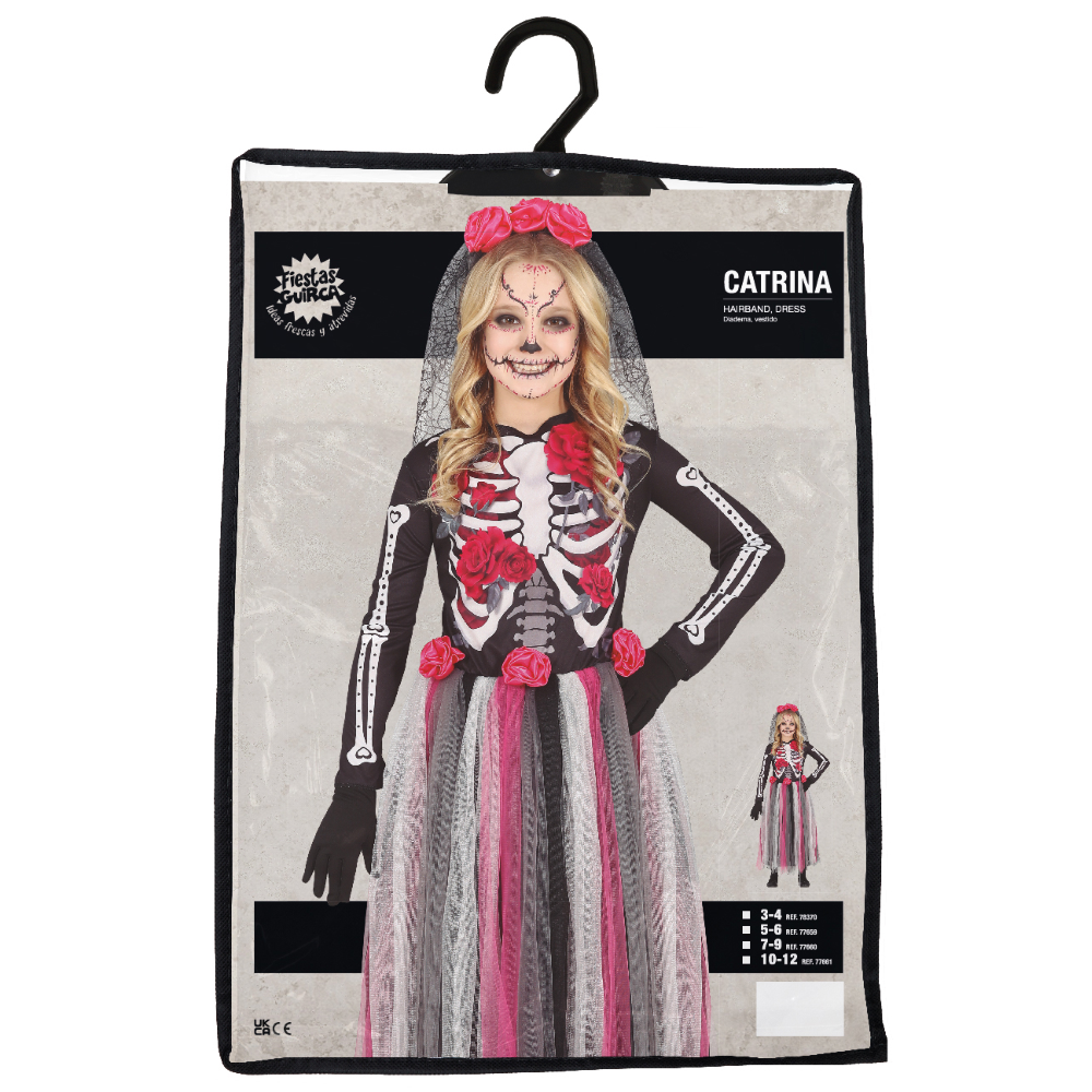 COSTUME CATRINA DIA DE LOS MUERTOS PER BAMBINE VESTITO TRAVESTIMENTO HALLOWEEN COSPLAY - 7765
