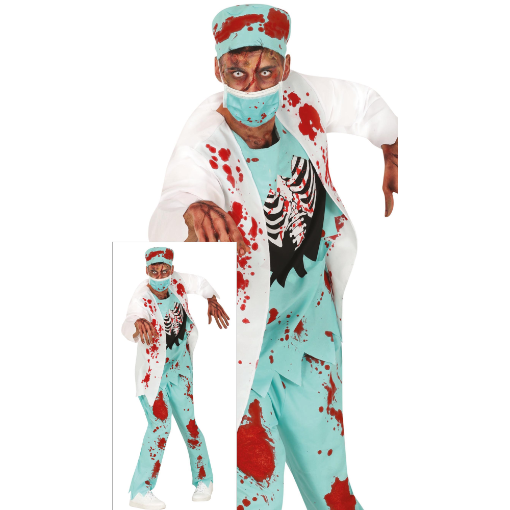 COSTUME VESTITO SURGEON ZOMBIE TRAVESTIMENTO CHIRURGO ZOMBIE PER ADULTI HALLOWEEN CARNEVALE COSPLAY