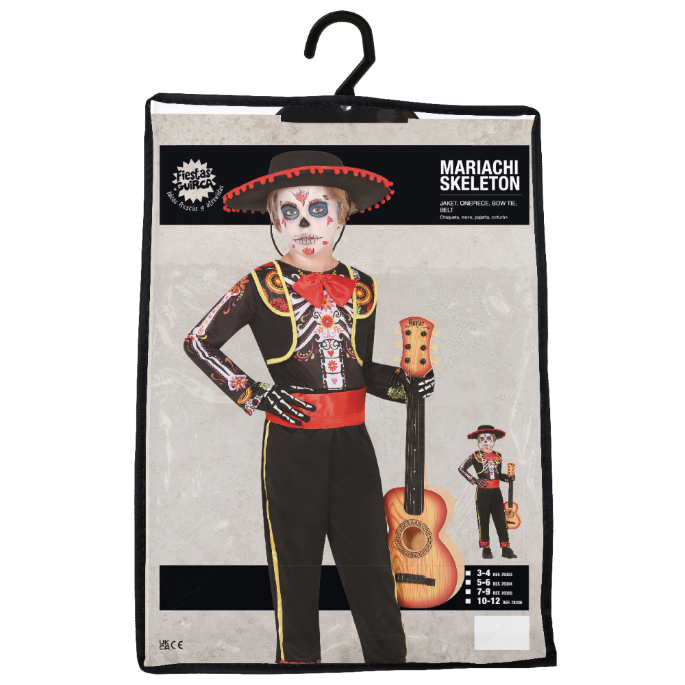 COSTUME MARIACHI SKELETON PER BAMBINI VESTITO SCHELETRO TRAVESTIMENTO HALLOWEEN CARNEVALE COSPLAY
