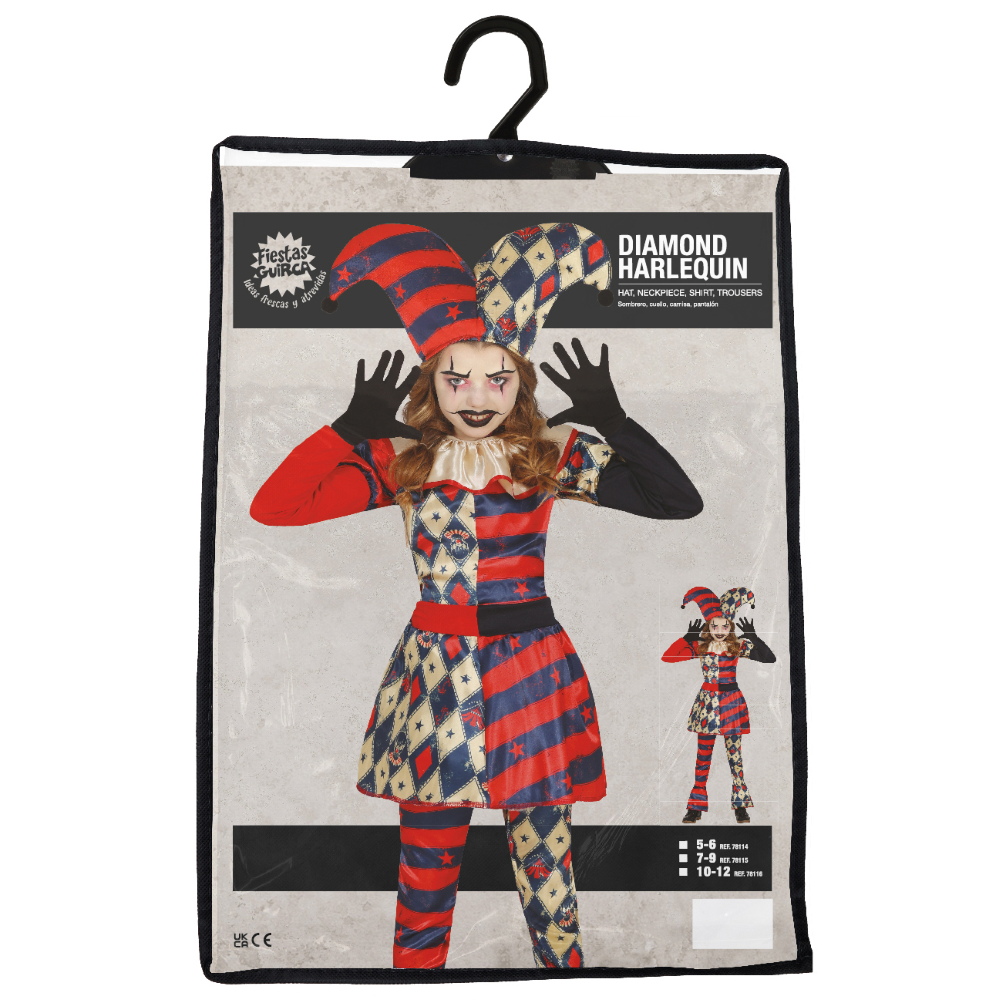 COSTUME ARLECCHINA DIAMANTE VESTITO TRAVESTIMENTO PER BAMBINE HALLOWEEN COSPLAY - 7811