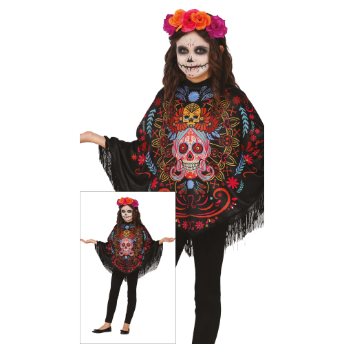 PONCHO DIA DE LOS MUERTOS ACCESSORIO TRAVESTIMENTO PER BAMBINI HALLOWEEN CARNEVALE FESTE A TEMA - 78150