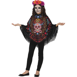PONCHO DIA DE LOS MUERTOS ACCESSORIO TRAVESTIMENTO PER BAMBINI HALLOWEEN CARNEVALE FESTE A TEMA - 78150