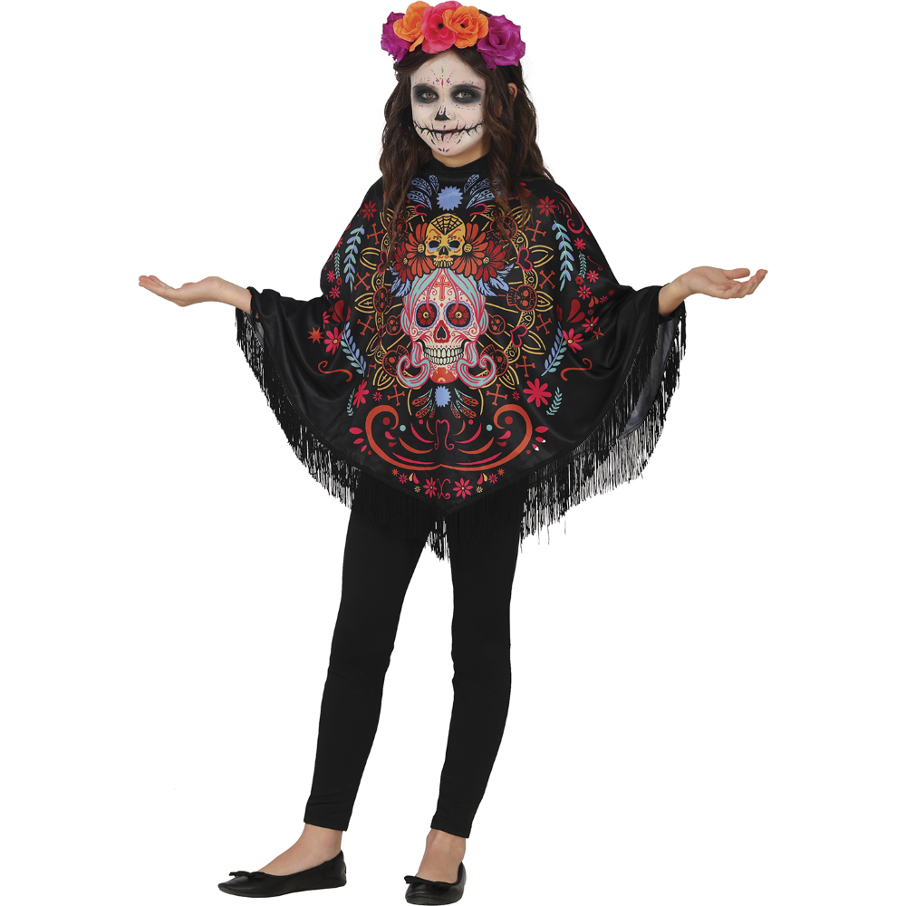 PONCHO DIA DE LOS MUERTOS ACCESSORIO TRAVESTIMENTO PER BAMBINI HALLOWEEN CARNEVALE FESTE A TEMA - 78150
