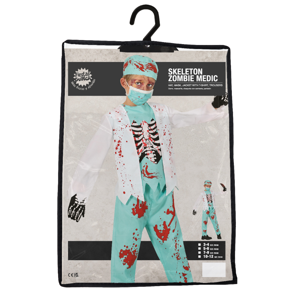 COSTUME DOTTORE MEDICO SCHELETRO ZOMBIE VESTITO TRAVESTIMENTO PER BAMBINI HALLOWEEN COSPLAY - 7815