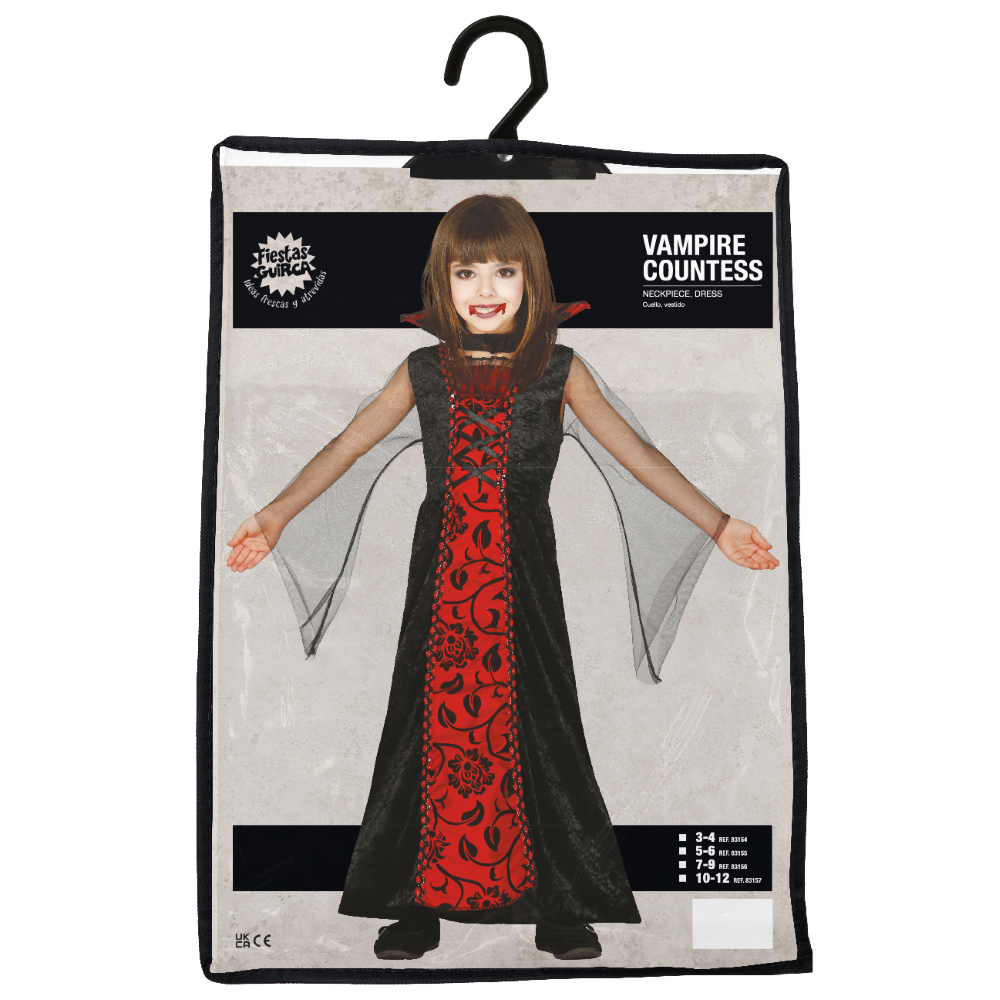 COSTUME VIMPIRE COUNTESS VESTITO TRAVESTIMENTO CONTESSA VAMPIRO PER BAMBINE HALLOWEEN COSPLAY