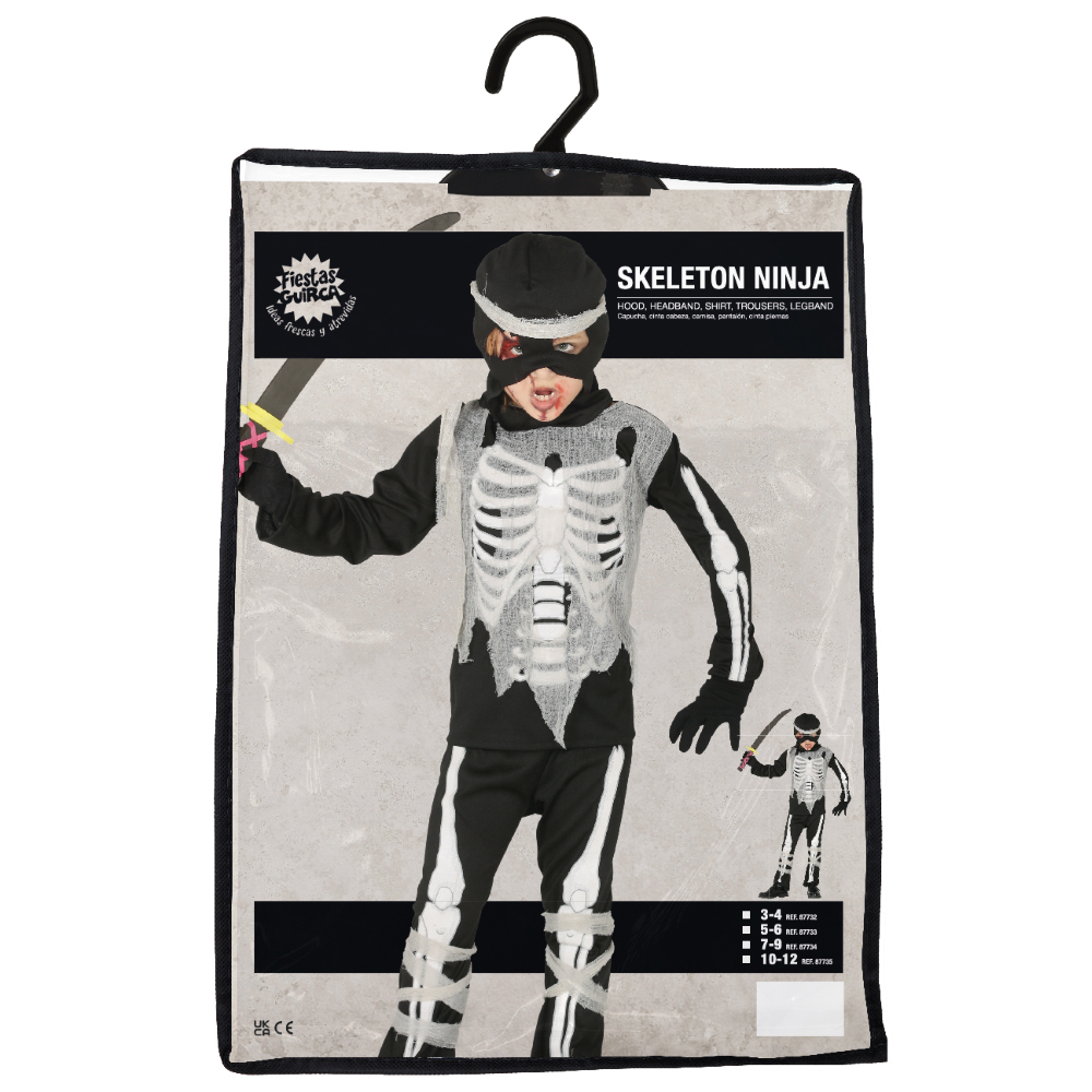 COSTUME SKELETON NINJA VESTITO TRAVESTIMENTO SCHELETRO NINJA PER BAMBINI HALLOWEEN COSPLAY