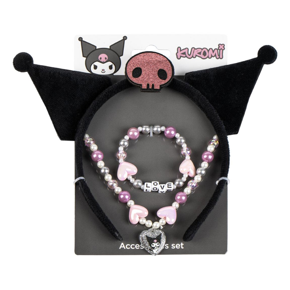 SET ACCESSORI KUROMI SANRIO BRACCIALE COLLANA CERCHIETTO CON ORECCHIE - 3438
