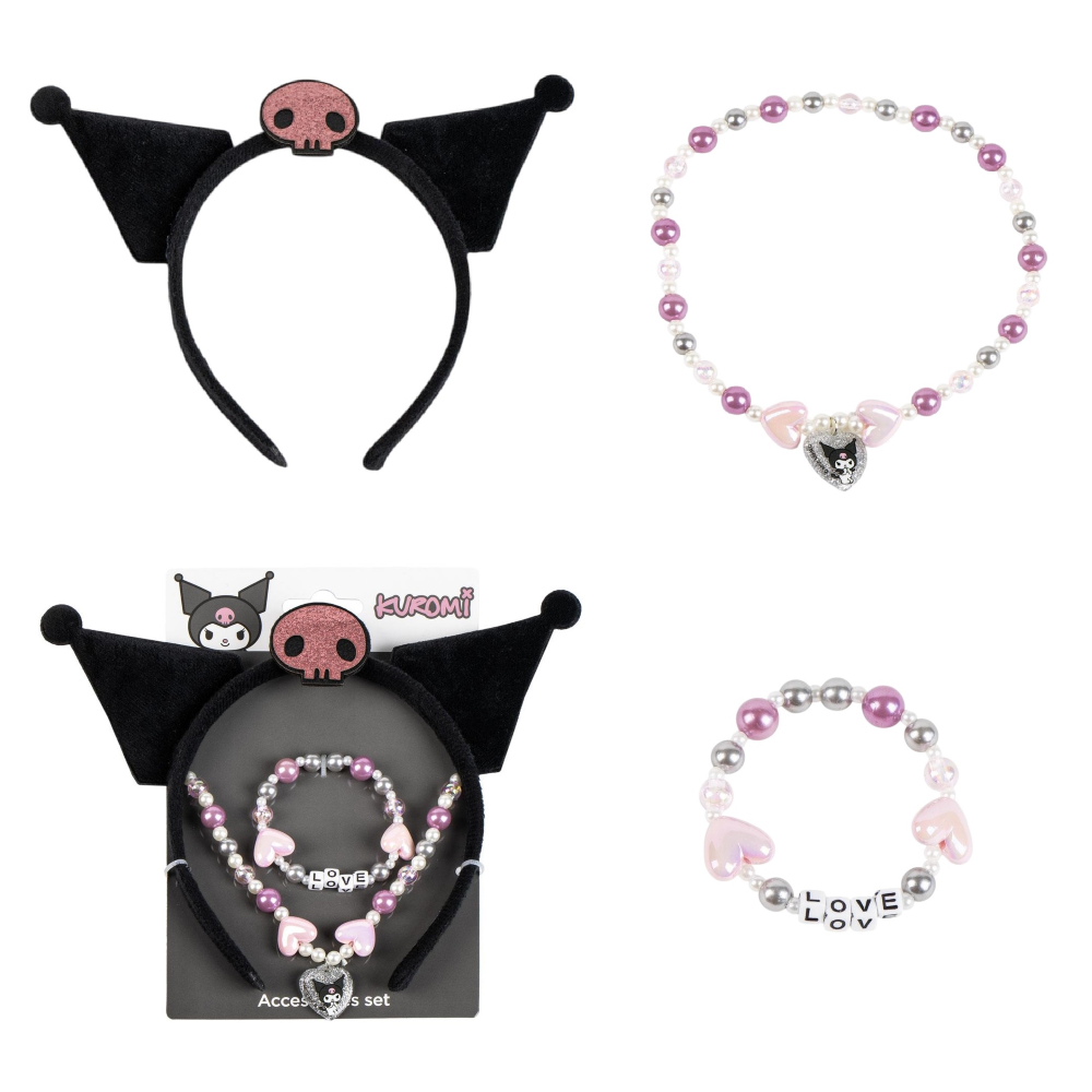 SET ACCESSORI KUROMI SANRIO BRACCIALE COLLANA CERCHIETTO CON ORECCHIE - 3438