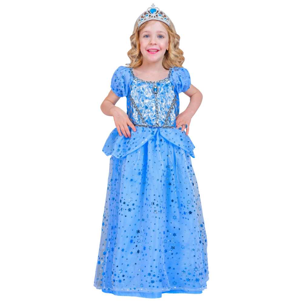 COSTUME VESTITO ABITO TRAVESTIMENTO CARNEVALE BAMBINA PRINCIPESSA FATINA AZZURRA