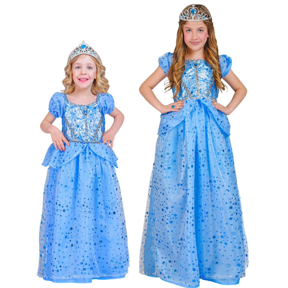 COSTUME VESTITO ABITO TRAVESTIMENTO CARNEVALE BAMBINA PRINCIPESSA FATINA AZZURRA