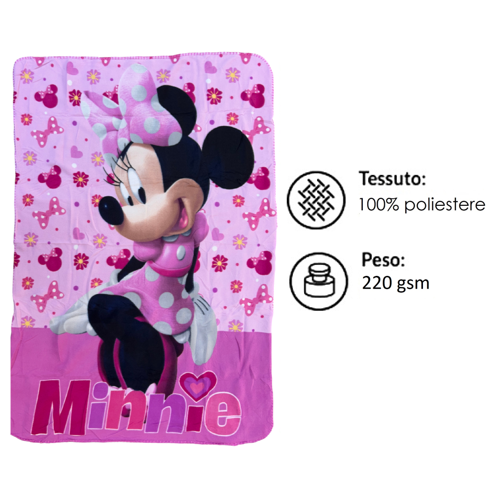 PLAID MINNIE DISNEY COPERTA IN 100% POLIESTERE 220 GSM 100 X 140 CM PER BAMBINI - MIN36-5437