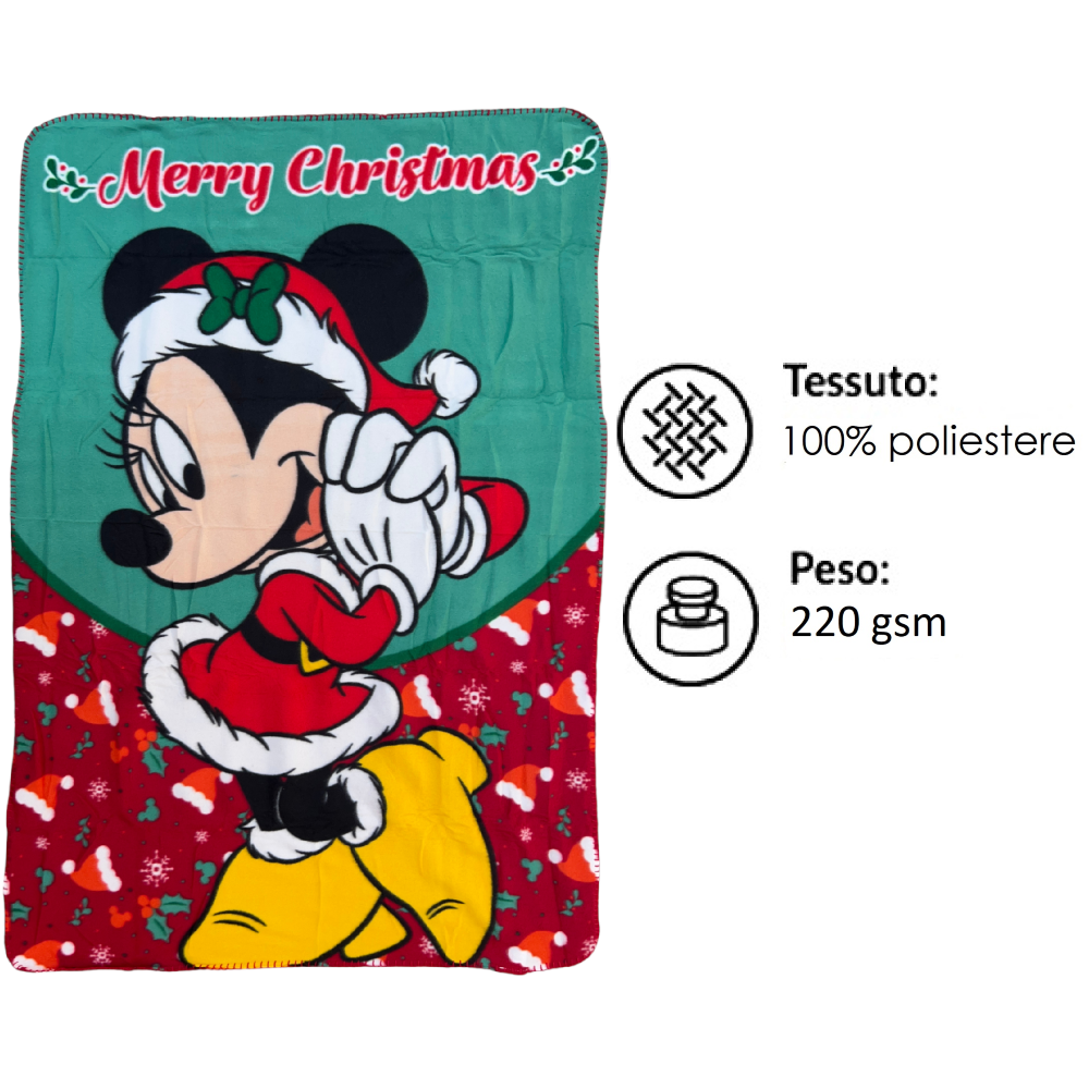 PLAID MINNIE NATALE DISNEY COPERTA IN 100% POLIESTERE 220 GSM 100 X 140 CM PER BAMBINI - MIN36-5445