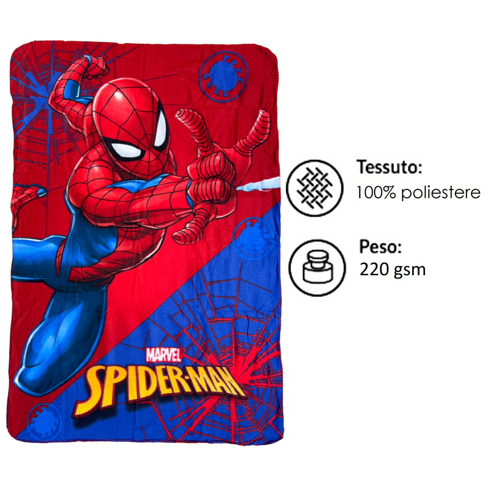 PLAID SPIDERMAN MARVEL COPERTA IN 100% POLIESTERE 220 GSM 100 X 140 CM PER BAMBINI - SPI24-4223