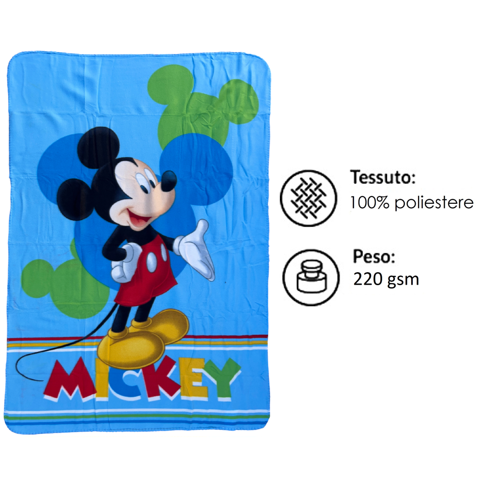 PLAID TOPOLINO DISNEY COPERTA IN 100% POLIESTERE 220 GSM 100 X 140 CM PER BAMBINI - JE12339CG