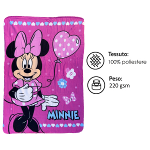 PLAID MINNIE DISNEY COPERTA IN 100% POLIESTERE 220 GSM 100 X 140 CM PER BAMBINI - JE12340CG