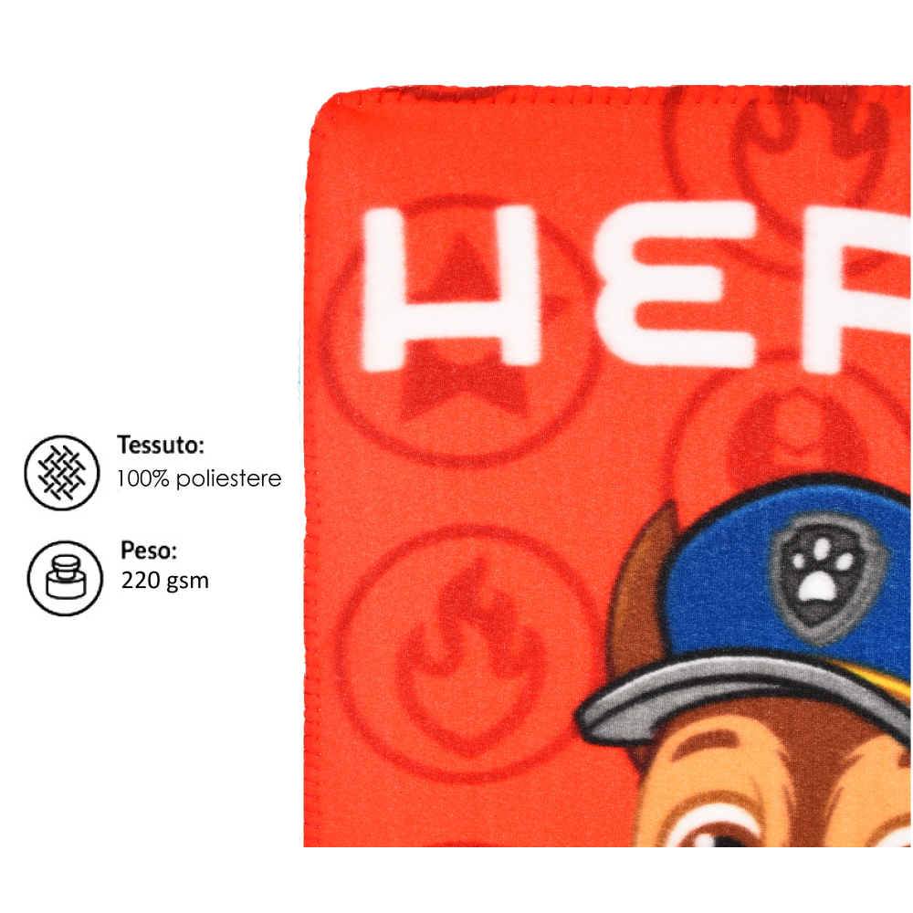 PLAID PAW PATROL COPERTA IN 100% POLIESTERE 220 GSM 100 X 150 CM PER BAMBINI - HY46007