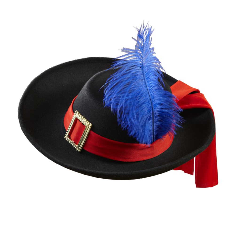 CAPPELLO NERO DA MOSCHETTIERE CON PIUMA IN FELTRO SPAZZOLATO ACCESSORIO TRAVESTIMENTO CARNEVALE BAMBINO - 0490R