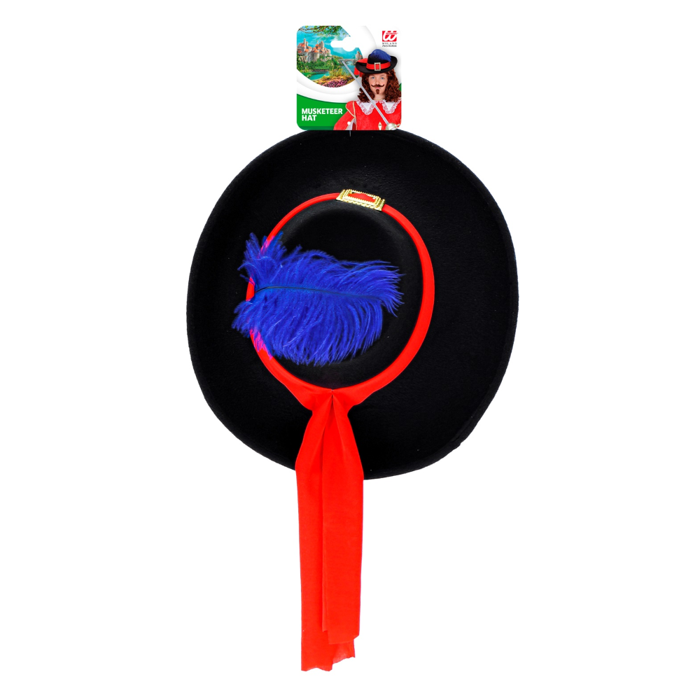 CAPPELLO NERO DA MOSCHETTIERE CON PIUMA IN FELTRO SPAZZOLATO ACCESSORIO TRAVESTIMENTO CARNEVALE BAMBINO - 0490R