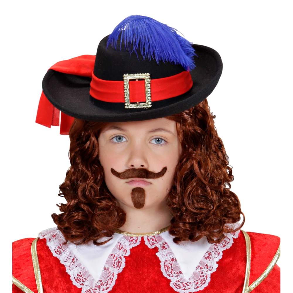 CAPPELLO NERO DA MOSCHETTIERE CON PIUMA IN FELTRO SPAZZOLATO ACCESSORIO TRAVESTIMENTO CARNEVALE BAMBINO - 0490R
