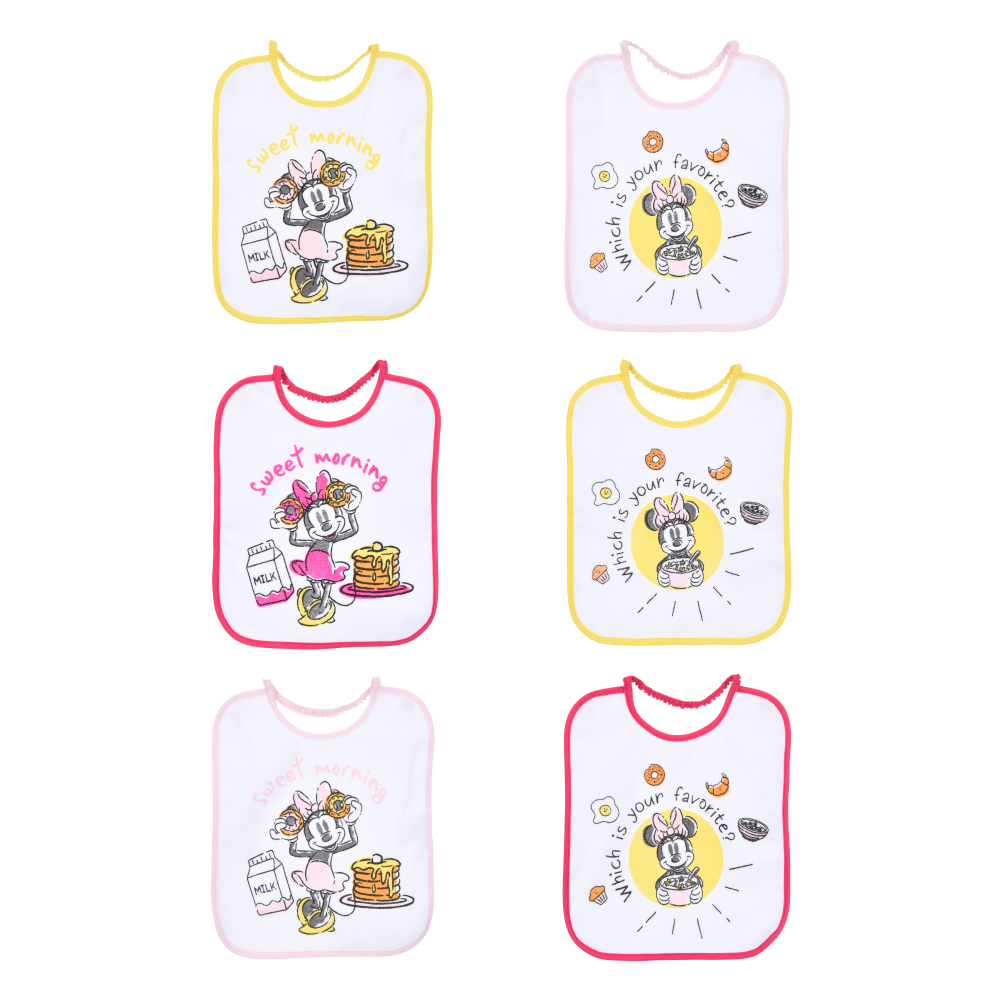 BAVETTE MINNIE DISNEY SET 6 BAVAGLINI 27 X 22,5 CM IN SPUGNA PER BAMBINI - HY00177