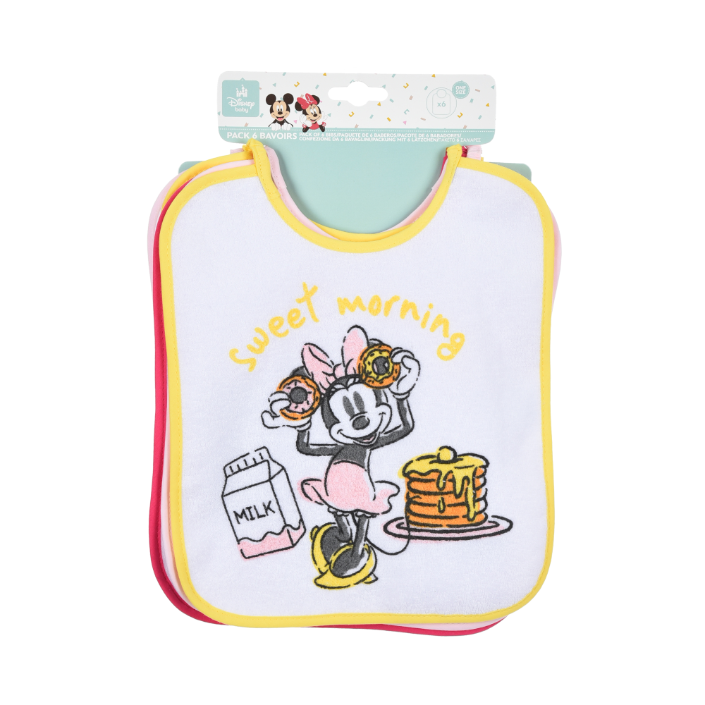 BAVETTE MINNIE DISNEY SET 6 BAVAGLINI 27 X 22,5 CM IN SPUGNA PER BAMBINI - HY00177