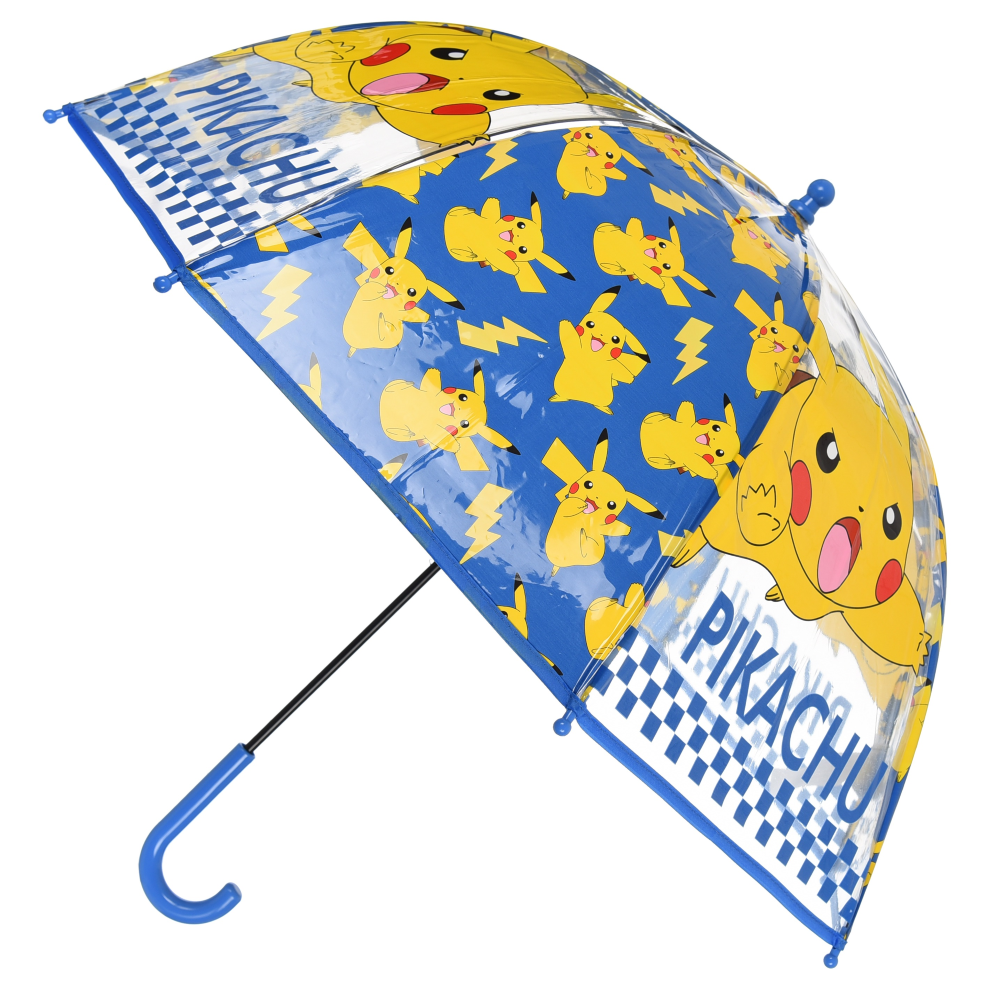 OMBRELLO A CUPOLA PIKACHU PER BAMBINI 64 CM TRASPARENTE CON APERTURA MANUALE - HY40100