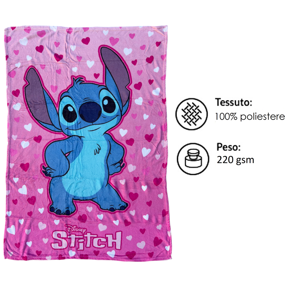 PLAID IN CORAL STITCH DISNEY COPERTA IN 100% POLIESTERE 100 X 140 CM PER BAMBINI - JE13560AD
