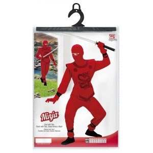 COSTUME NINJA ROSSO TRAVESTIMENTO CARNEVALE PER BAMBINI COSPLAY FESTE IN MASCHERA - 7453