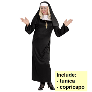 COSTUME SUORA PER ADULTI TRAVESTIMENTO CARNEVALE TUNICA E COPRICAPO COSPLAY FESTE A TEMA - 0132