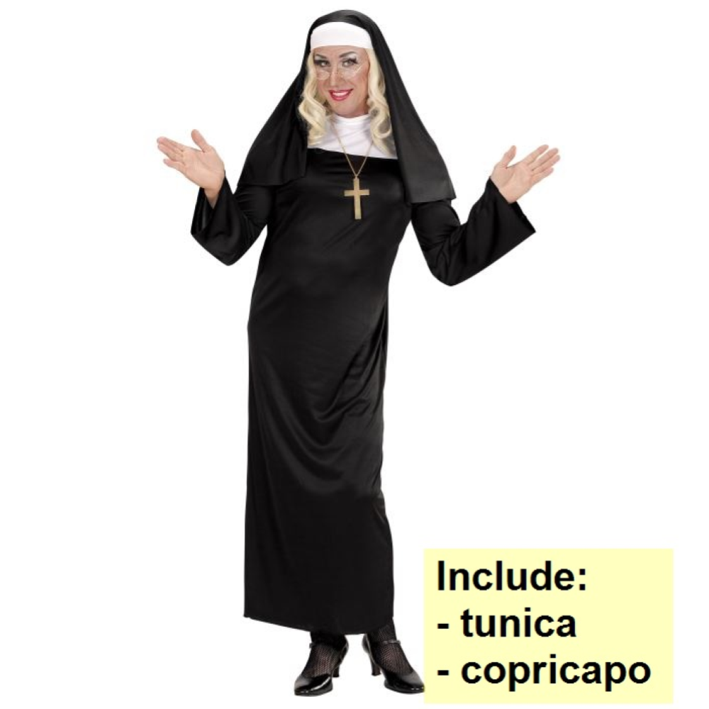 COSTUME SUORA PER ADULTI TRAVESTIMENTO CARNEVALE TUNICA E COPRICAPO COSPLAY FESTE A TEMA - 0132